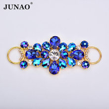 JUNAO 50*115mm Sewing Blue AB Glass Flower Rhinestone Chain Claw Strass Applique Buckle Crystal Connector for Bikini Decoration 2024 - buy cheap