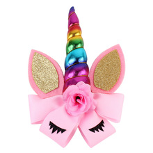 CN 8"  Hair Bows With Clips For Girls Kids Plain Ribbon Glitter Ear Flower Bows Rainbow Hair Accessories 2024 - buy cheap