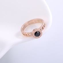 Anéis de aço inoxidável cor ouro rosa para mulheres, anel de cristal preto, joia de bague femme 2024 - compre barato