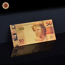 Colorful Gold Banknote Brazil 50 Real Paper Fake Money Plated Gold Foil Banknote Collection 2024 - buy cheap