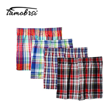 100%  Cotton Men Underwear Classic Plaid Boxers Loose Shorts Men's Panties Breathable Home Underpants 6XL 5XL boxer homme 2024 - buy cheap