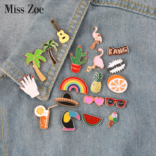 Pineapple Toucan rainbow Lips Juice Flamingos Sunglass Watermelon Hat Guitar Brooch Denim Jacket Pin Badge Fashion Jewelry 2024 - купить недорого