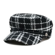 2021 Fashion Plaid Visor Military Hat Autumn and Winter Navy Wool Patchwork Beret Cap For Men Women England Style Flat Cap 2024 - buy cheap