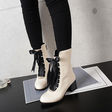 Big Size 11 12 13 14 15 Round-headed, thick-heeled, high-heeled side zipper, cross-strapped, short-barreled fashion boots 2024 - buy cheap