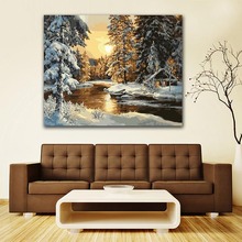 DIY colorings pictures by numbers with colors Snow forest in winter sunshine picture drawing 2024 - buy cheap