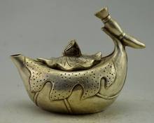 Crafts statue Chinese Decorated Silver Plate Copper Carved Lotus Tea Pot halloween 2024 - buy cheap