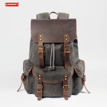 Men's Backpack Hiking Shoulder Bag Vintage Men Waterproof Bag Retro Outdoor Casual Travel Backpacks with Cowhide Leather Canvas 2024 - buy cheap