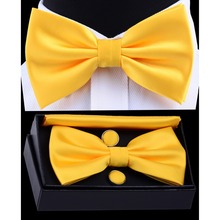 Ricnais Men's Pre-tied Bow Tie Set Solid Bowtie Pocket square Cufflinks With Box Waterproof Fold For Man Yellow Red For Wedding 2024 - buy cheap