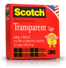 1x 3M Scotch 600p Professional Transparent Tape for Wrapping, Sealing, Mending, Non Self Stick (12mm x32.9mm) 2024 - buy cheap