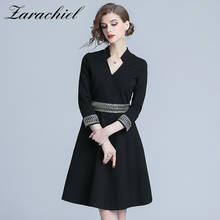 2020 Autumn Office Lady Black A Line Women Dress Vintage Elegant V Neck Slim Knee Length Dresses Work Wear Femme Vestidos 2024 - buy cheap