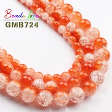 Natural Stone White Orange Cracked Quartz 6 8 10mm 15 Inch Round Beads For Jewelry Making Diy Bracelet Necklace Crystal Perles 2024 - buy cheap