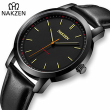 Мужские водонепроницаемые аналоговые кварцевые часы с ремешком из натуральной кожи 2024 - купить недорого