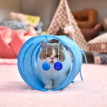 Туннель для домашних животных, игрушка для кошек, гофрированный с кольцом-колокольчиком, игрушка для котят, складная красочная игрушка для кошек, кролик, игровой туннель, 2 цвета 2024 - купить недорого
