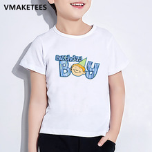 Camiseta com estampa de letra de happy birthday para crianças, camiseta casual engraçada com desenhos animados para verão, manga curta hkp251 2024 - compre barato