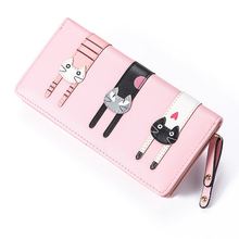 KANDRA Moda Bonito Três Gato Longo Carteira Multi-função Titular do Cartão de Couro Senhora Dos Desenhos Animados Telefone Embreagem Carteira de Bolso Dinheiro bolsa 2024 - compre barato