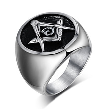 Anel masculino maçônico freemason, joia de aço inoxidável polimento à mão, anel largo us size 2024 - compre barato