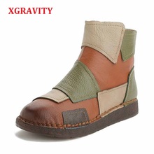 XGRAVITY новые женские модные осенний микс Цветной женские ботильоны из натуральной кожи в байкерском стиле; Модная женская весенняя обувь; Винтажная обувь A047 2024 - купить недорого