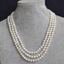 White Color Real Freshwater Pearl Necklace Triple Strand Pearl Jewelry AA 6-7MM Pearl Necklace Shell Clasp New Free Shipping 2024 - buy cheap
