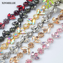 High Quality Glass Rhinestone Flower Chain Trim Clothing Sew Horse Eye Crystal Cup Chain DIY Wedding Dress Neckline Accessories 2024 - buy cheap