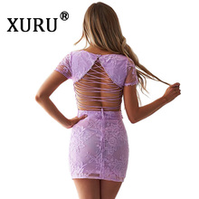 XURU Summer New Products Women's Lace Embroidered Dress Two-piece Strapless Open Back Set Sexy Nightclub Dress 2024 - buy cheap