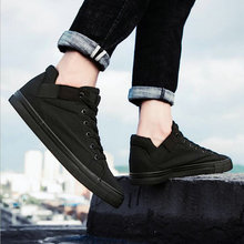 2019 Brand All Black / White Men's Casual Shoes Breathable Canvas Man Lace up flats Shoes Sneakers Men Canvas Fashion High Top 6 2024 - buy cheap