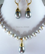 Wholesale price FREE SHIPPING ^^Charming Gray Akoya Cultured Pearl&Shell Pearl Necklace Earring 2024 - buy cheap