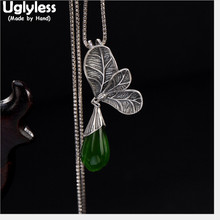 Uglyless Real Solid 925 Sterling Silver Handmade Thai Silver Leaves Pendants for Women Natural Jade Magnolia Necklaces NO Chains 2024 - buy cheap
