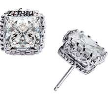 ZRHUA Wholesale Price Silver Color Stud Earrings for Women Girls Engagement Brincos Female Wedding Bridal Jewelry 2024 - buy cheap