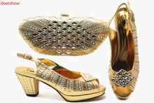 Doershow-zapatos italianos con bolsa a juego para mujer, conjunto de zapatos africanos y bolsa para fiesta, calzado italiano dorado con bolsa, novedad, HTB1-10 2024 - compra barato