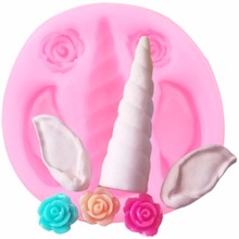 Unicorn Horn Ears Silicone Mold Rose Flower Cupcake Topper Fondant Mold Candy Chocolate Mold Baby Birthday Cake Decorating Tools 2024 - buy cheap