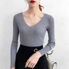gkfnmt 2020 V-Neck  Sweater Women Long Sleeve Knitted Solid Slim Sweater Women Autumn Winter Warm Pullovers Black Red Pink 2024 - buy cheap