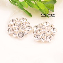 New Arrival Rhinestone Alloy Button Flat Back 100PCS/Lot Silver Color 25MM Craft Decoration Button KD245 2024 - buy cheap