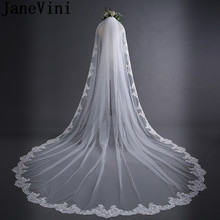 Janevini véu de noiva voile de mariee 3 metros de comprimento borda do laço marfim véu casamento appliqued catedral com pente noiva acessórios 2024 - compre barato