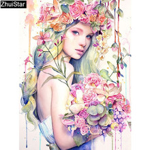 Retrato de mosaico de diamantes 5D DIY de chica, imagen de diamantes de imitación, cuentas cuadradas completas, bordado de flores, XY1 2024 - compra barato