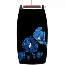 Hot Sale! Summer Autumn Skirt Blue Flower Print Women Pencil Skirts Lady Midi Saias Female Black Faldas Girls Slim Bottoms S-XXL 2024 - buy cheap