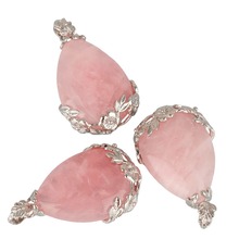 SUNYIK Pink Quartz Teardrop Inlaid Flower Healing Crystal Pendant Fit Necklace 2024 - buy cheap