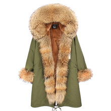 High-end Real Raccoon Fur Collar Hooded Winter Jacket 2021 New Autumn Coat Female Fur Jacket Elegant Long Parkas Fashion 2024 - buy cheap