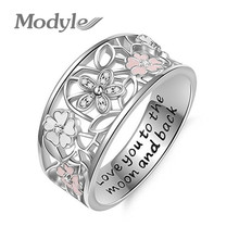 Modyle 2021 novos anéis de cristal para as mulheres rosa branco flor brilhante strass cor prata casamento anel feminino jóias 2024 - compre barato