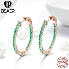 BISAER-pendientes clásicos de Plata de Ley 925 para mujer, aretes pequeños de círculo redondo Simple, joyería de boda de CZ verde, ECE511 2024 - compra barato