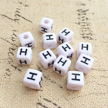 Free Shipping 100PCS/Lot 10*10MM Cube White with Black Printing Letter H Alphabet Letter Beads Square Plastic Initial Beads 2024 - buy cheap
