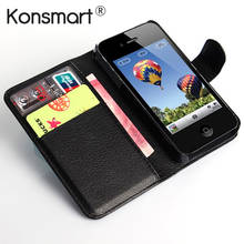 KONSMART New Book Style Wallet Cover For iphone 4s Flip PU Leather Case For iphone 4 4s iphone4s Black Funda Cellphone Cases 2024 - buy cheap