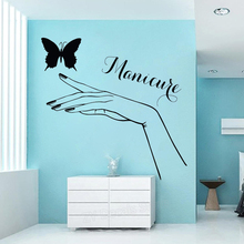 Manicure Pedicure Wall Stickers Beautiful Girl Hand and Butterfly Vinyl Wall Decal for Beauty Salon Nail Salon Shop Sign Z928 2024 - buy cheap