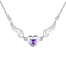 New Fashion Women Girls Jewelry Silver Plated Zircon Angel Wing Necklace Pendant Crystal  Love Heart Chain Necklace Gift 2024 - buy cheap