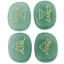 TUMBEELLUWA 1Set (4Pc) Natural Green Aventurine Palm Stone Engraved Element Symbols Healing Crystal Reiki Air Water Fire Earth 2024 - buy cheap