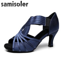 Samisoler-zapatos de baile latino para mujer, calzado con diamantes de imitación, estilo salsa, cómodo, de satén, tacón alto suave 2024 - compra barato
