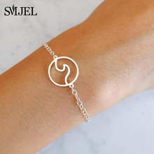 SMJEL Fashion Delicate Sea Wave Bracelets For Women and Men Stainless Steel Chain Round Charms Bracelet Surfer Jewelry 2024 - buy cheap