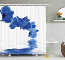 Blue Shower Curtain Orchid Corsage Composition with Reflection in Water Zen Decor Bridal Garden Fabric Bathroom Decor 2024 - buy cheap