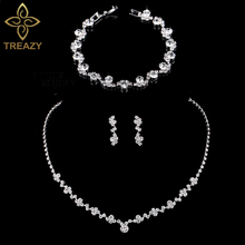 TREAZY Fashion Rhinestone Crystal Bridal Jewelry Sets Silver Color Choker Necklace Earrings Bracelet Women Wedding Jewelry Sets 2024 - buy cheap