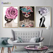 Nordic Style Beauty Flower Girl Canvas Painting Postmodern Poster And Print For Living Room Girls Fashion Home Decor HD Wall Art 2024 - buy cheap