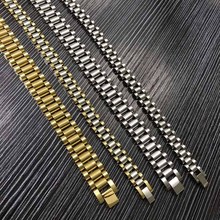 Pulseira de relógio de aço inoxidável, pulseira de ouro de 10mm/15mm para homens, pulseiras masculinas, pulseira de hip hop feminina 2024 - compre barato